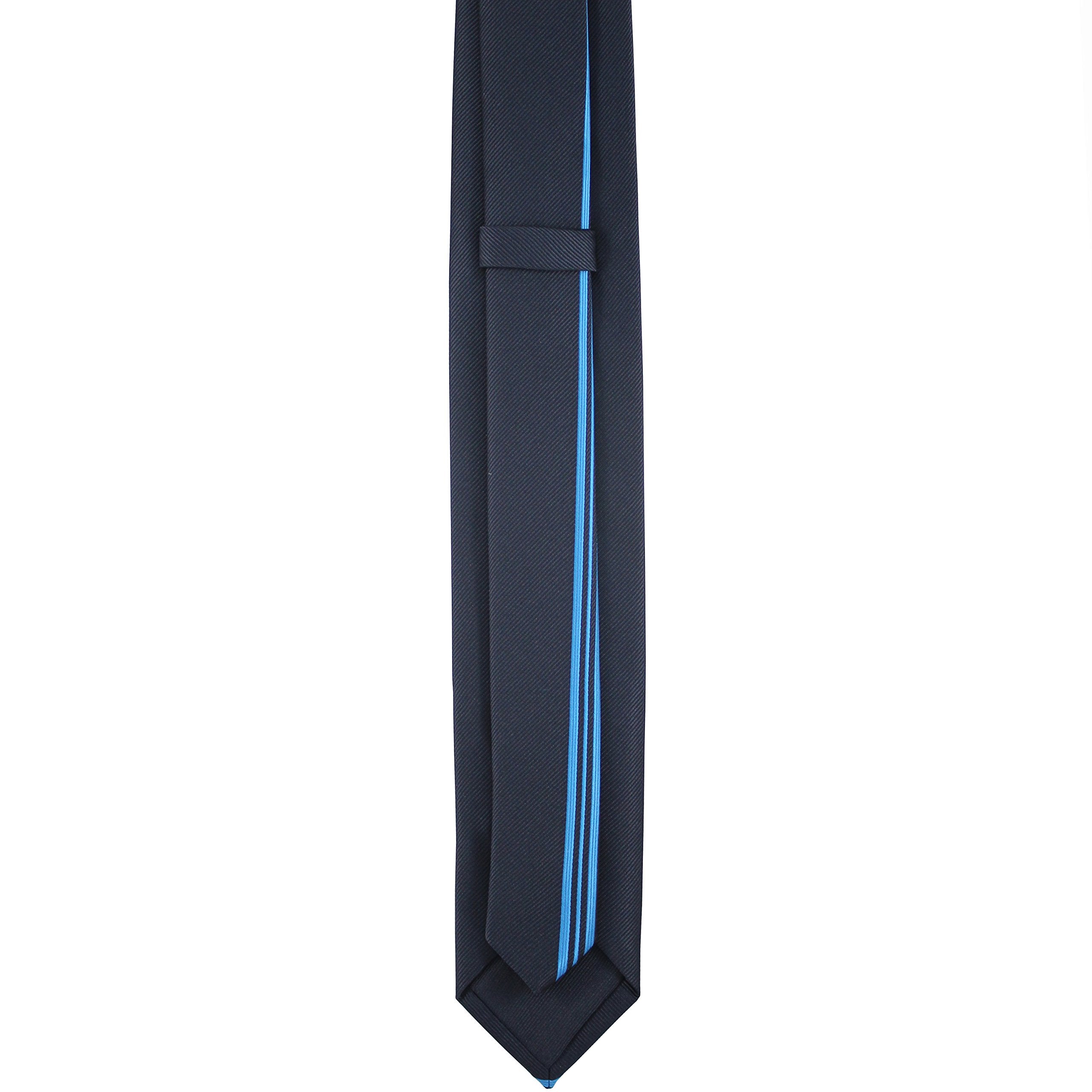MENDEPOT Black Necktie With Box Black With Vertical Blue Stripe Woven Necktie