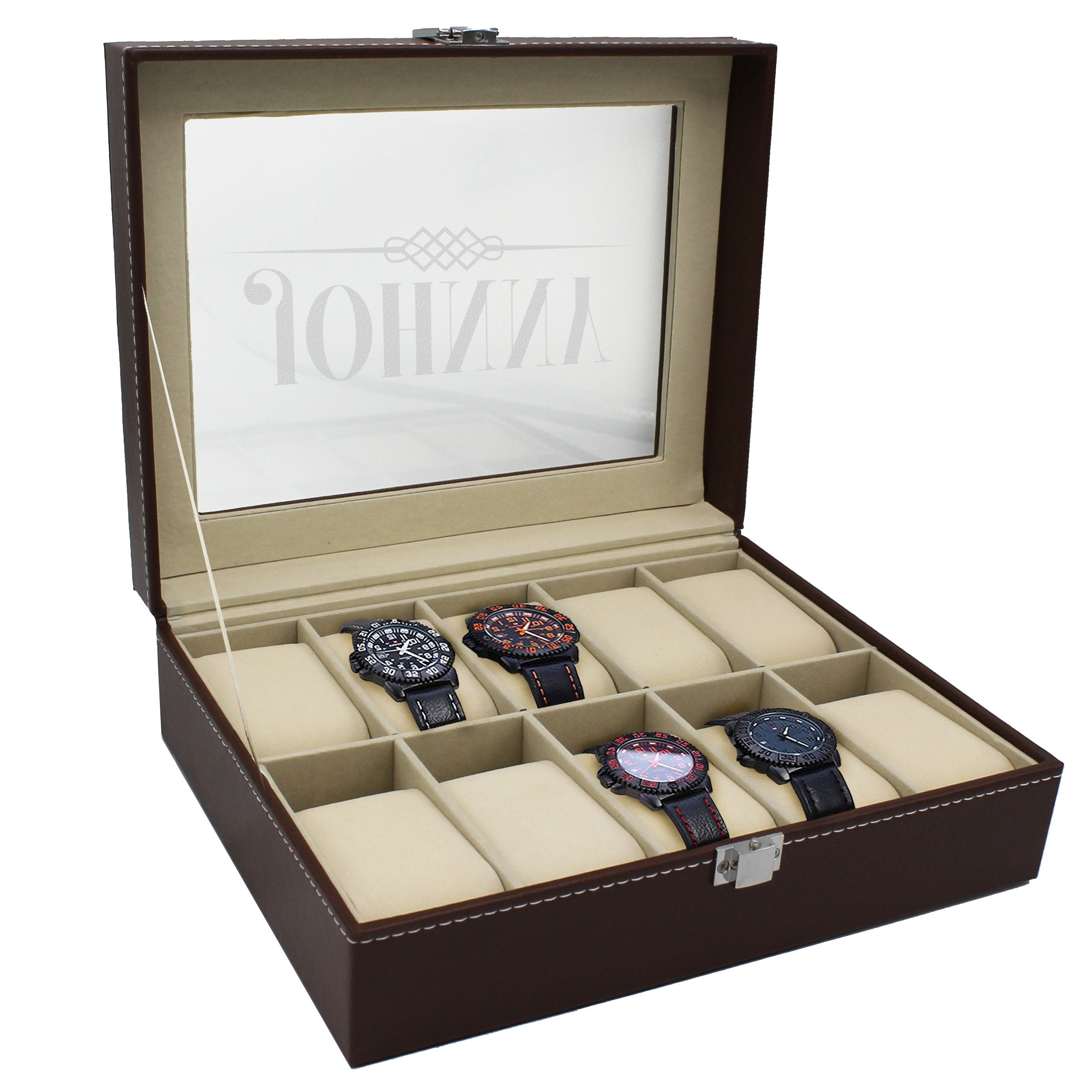 The Wedding Party Store Engraved Watch Box for Men - Personalized Gifts for Him - Custom Husband Boyfriend Gift (Brown)