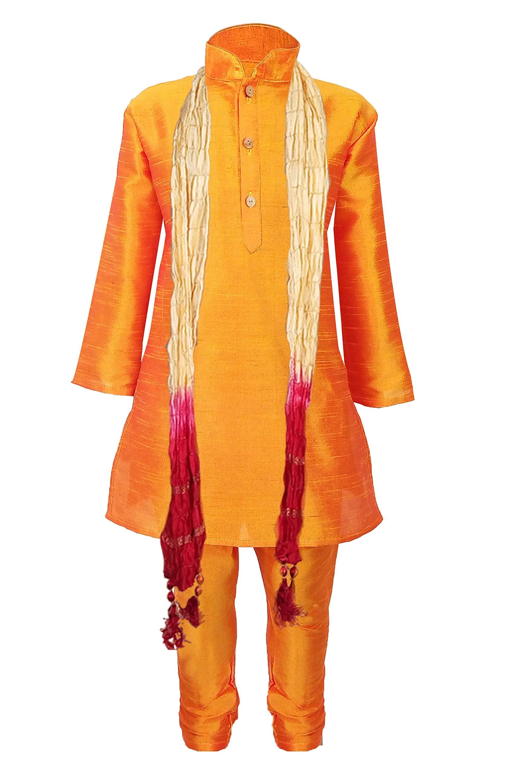 Jbn Creation Boys Cotton Silk Kurta, Pyjama & Dupatta Set For Kids (Color Maroon)