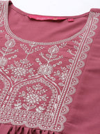 Anubhutee Women'S Silk Mauve Zari Work Woven Design Embroidered A-Line Kurta