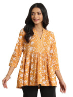 Libas WomenS Cotton Floral Printed Anarkali Kurti (98001O_Mustard_Xxl)