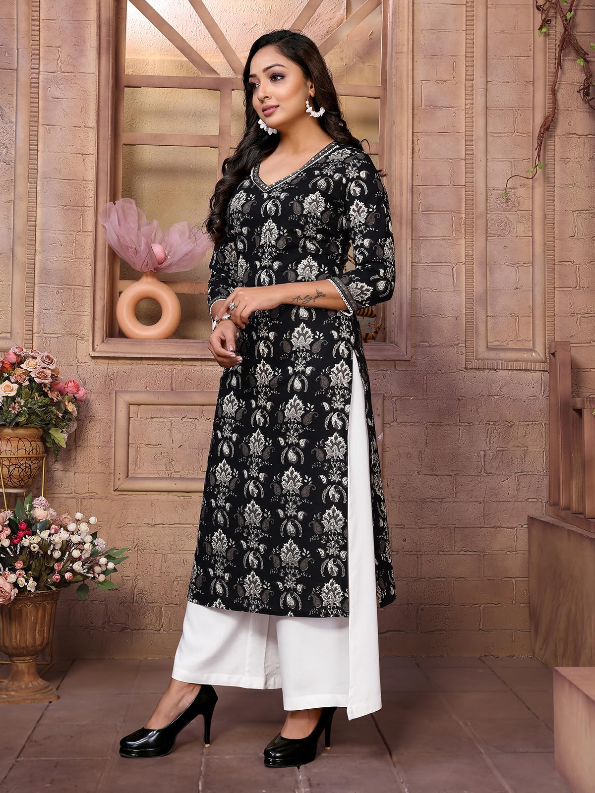 rangita Cotton Calf Length Embroidered Straight Kurti