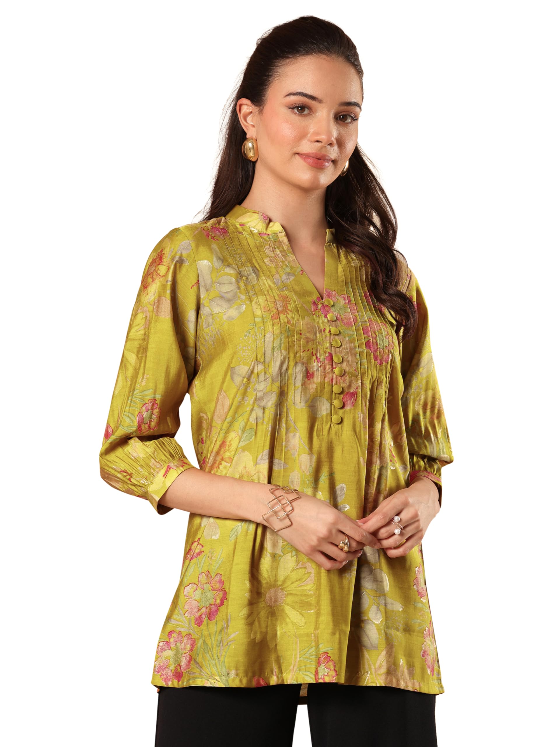 Gerua by Libas Printed Silk Blend Straight Kurti Green