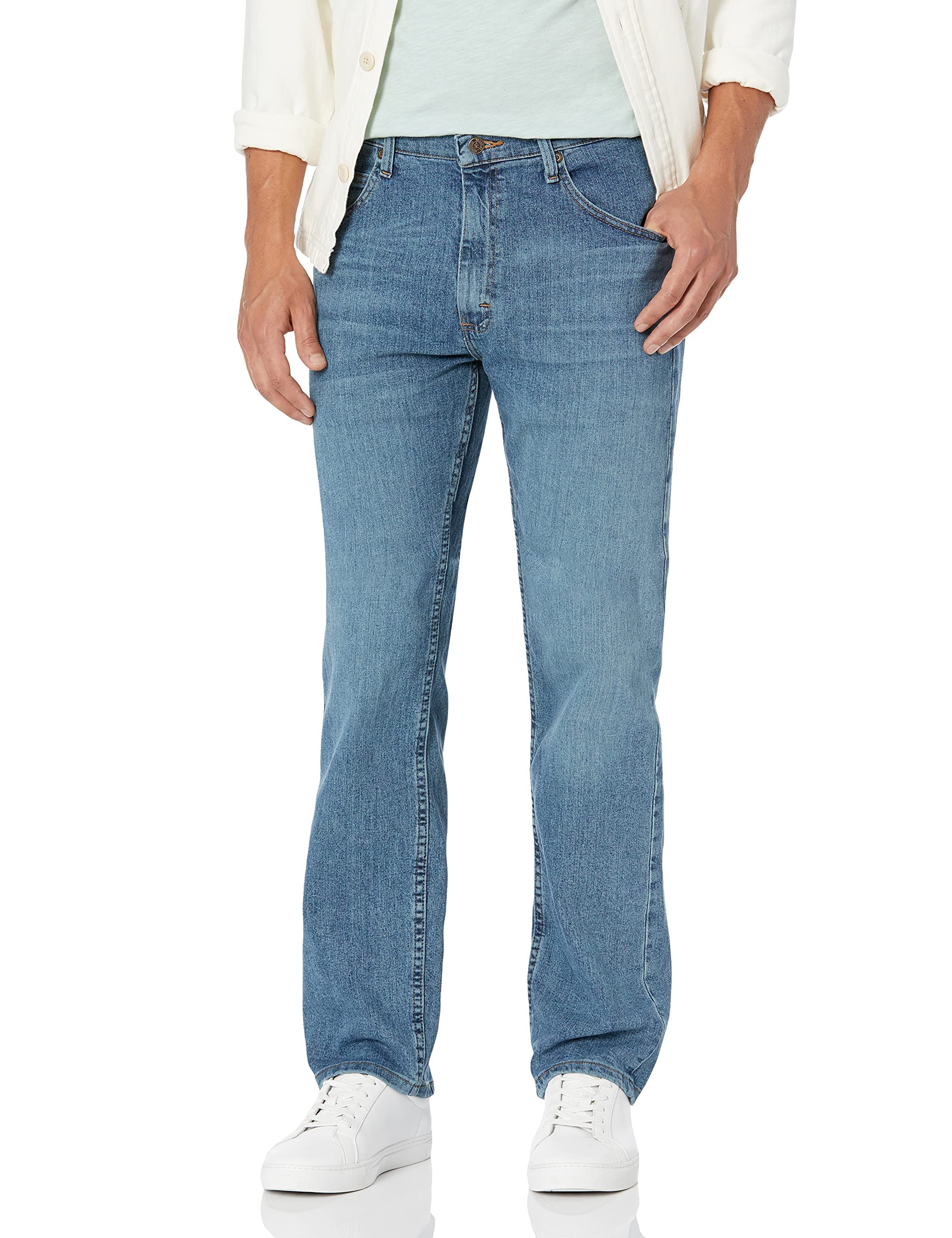 Wrangler Authentics Men's Classic 5-Pocket Regular Fit Jean, Vintage Blue Flex, 34W x 36L