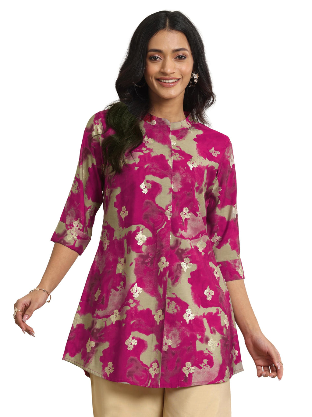 Libas WomenS Silk Blend Floral Printed Straight Kurti (98043O_Pink_Xl)