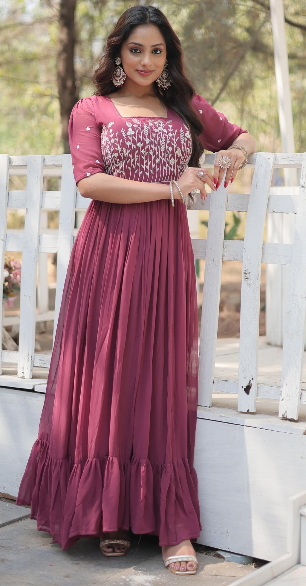 Fashion Basket Georgette Anarkali Gown with Sequins and Embroidery for Women with Long Sleeves