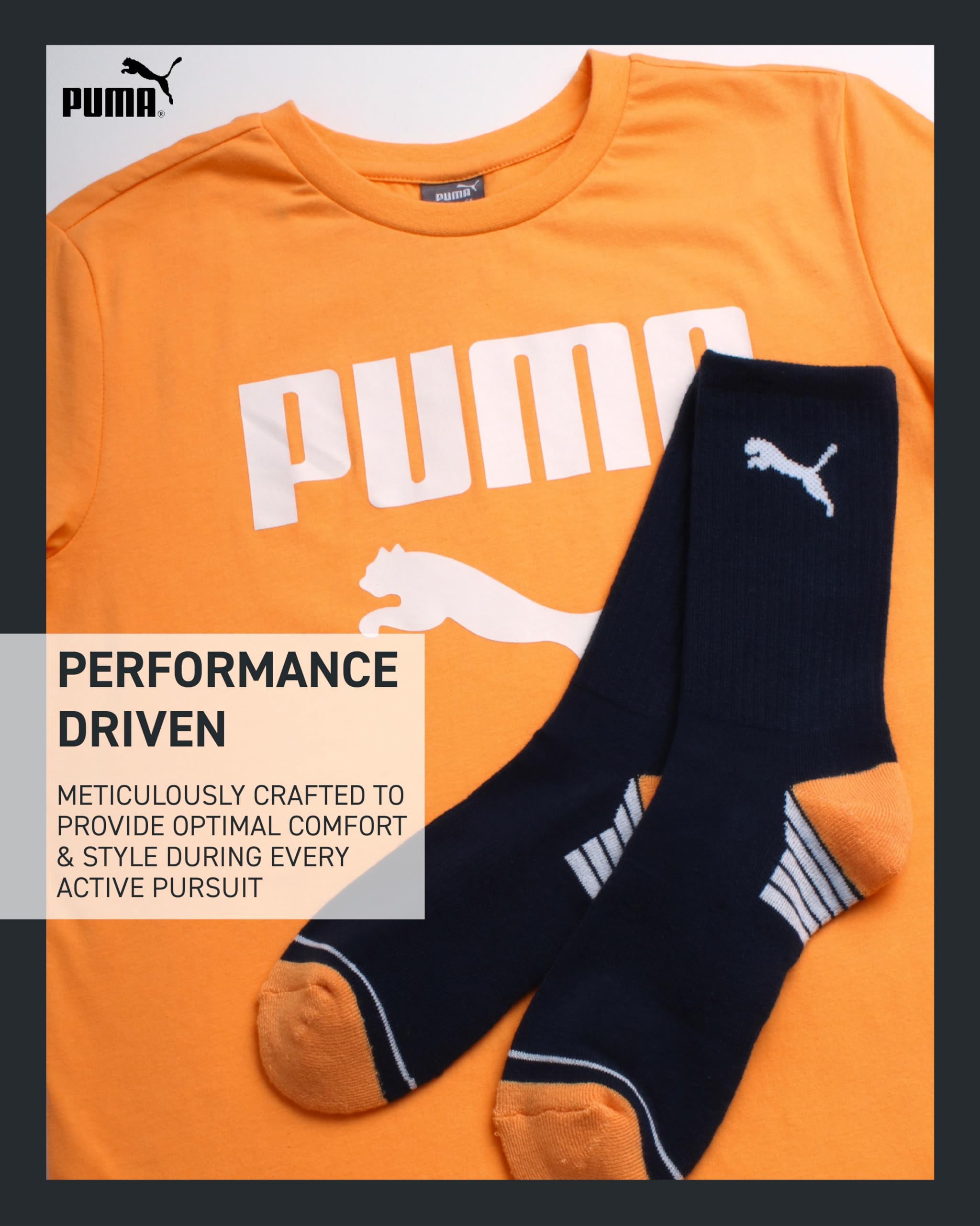 PUMA Boys' T-Shirt - 2 Piece Short Sleeve Graphic Tee and Athletic Crew Socks - Matching Shirt and Socks for Boys (S-XL), Size S