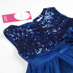 JerrisApparel Little Girls' Sequin Mesh Flower Ball Gown Party Dress Tulle Prom (3T, Navy Blue)