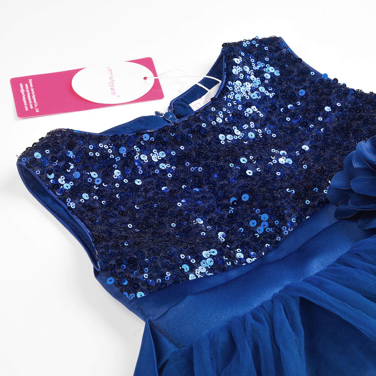 JerrisApparel Little Girls' Sequin Mesh Flower Ball Gown Party Dress Tulle Prom (3T, Navy Blue)