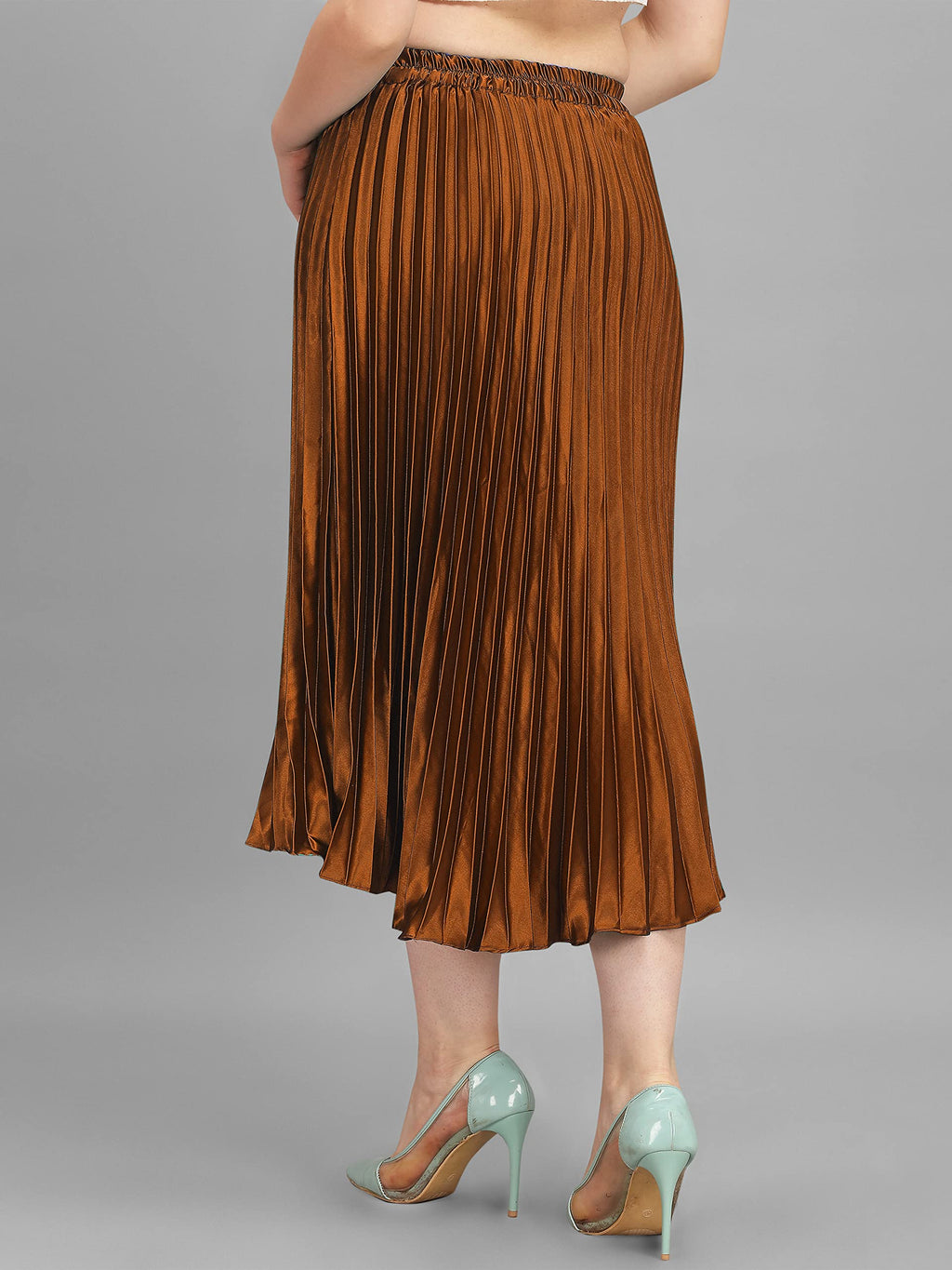 Kzully | Elegant Ensemble Satin Midi Skirts For Women & Girls Brown