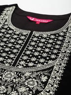 VARANGA Women Black Zari Embroidered Kurta With Bottom And Dupatta