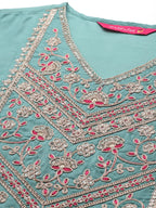 Anubhutee Women'S Rayon Sea Green Ethnic Motifs Embroidered Straight Kurta Suit Set With Pants And Dupatta