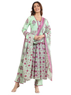 Libas Green Printed Cotton A (Line Kurta set for Women (400160OHXL)