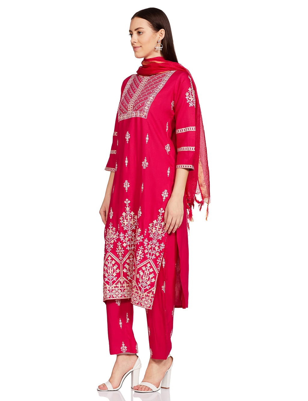 Anubhutee Women Floral Embroidered Regular Rayon Kurta Trouser With Dupatta Set