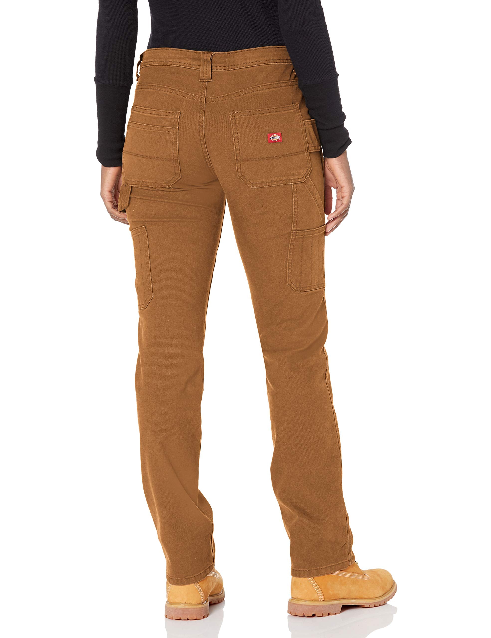 Dickies Women's Relaxed Straight Carpenter Pant, Rinsed Brown Duck, 4