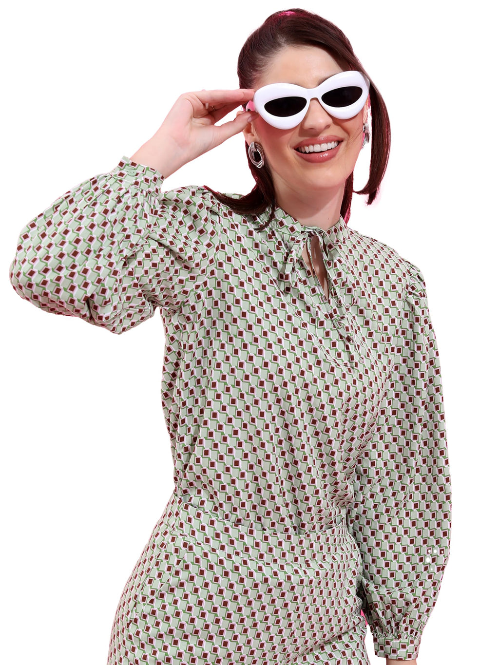 Ketch WomenS Oversized Fit Shirt (Khsh001517_Green Maroon Multi