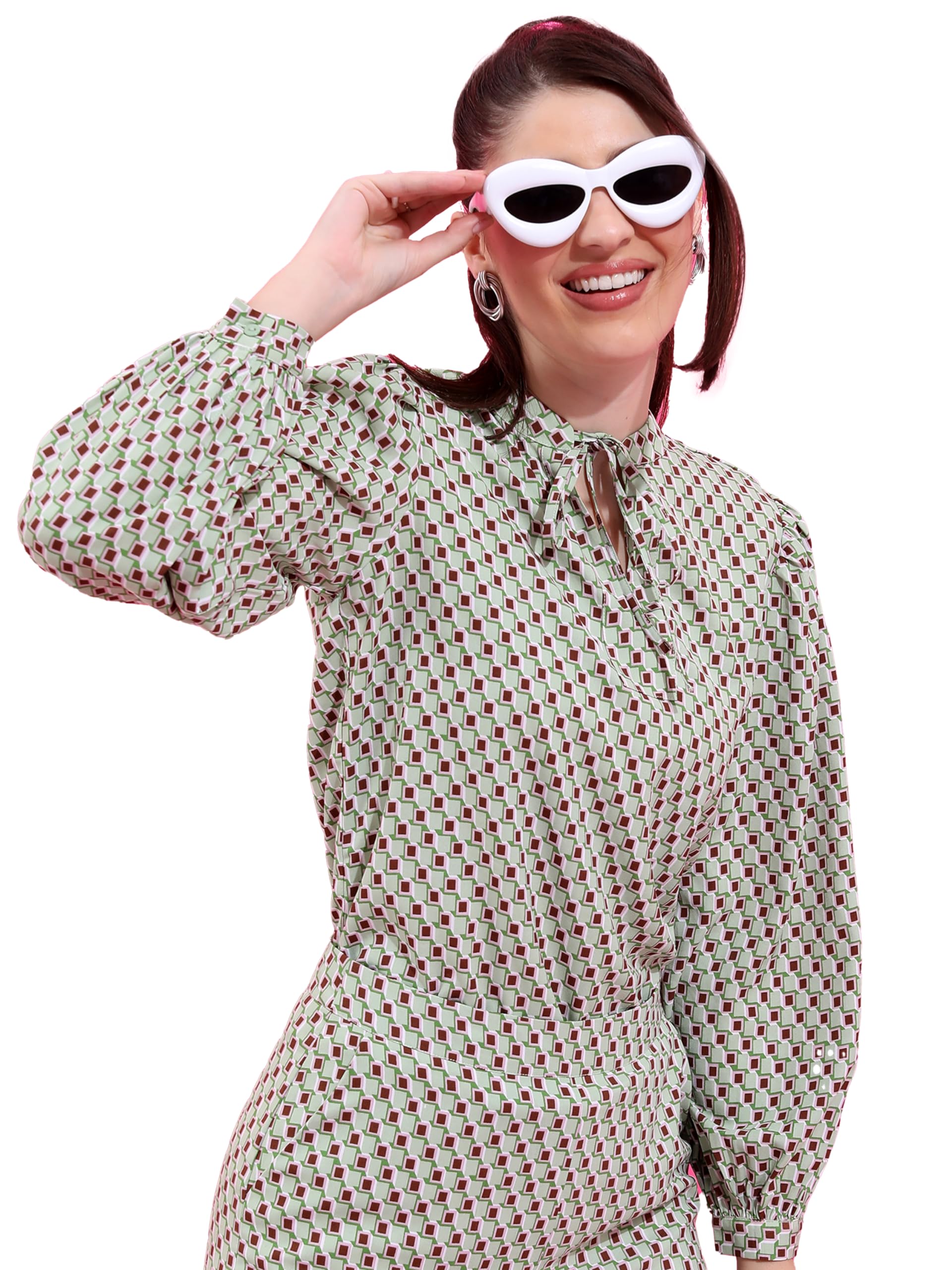 Ketch WomenS Oversized Fit Shirt (Khsh001517_Green Maroon Multi