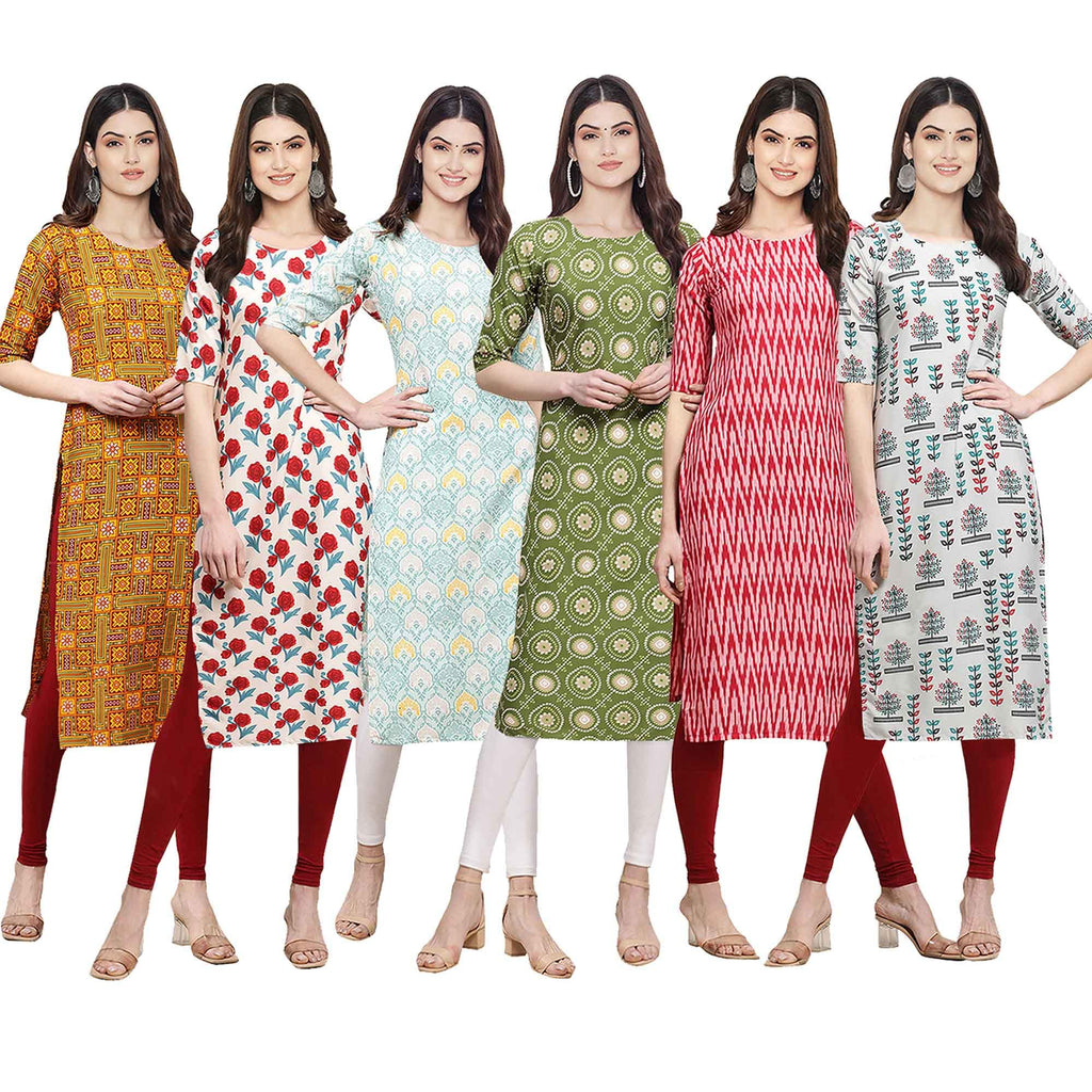 Pinkmint Womens Crepe Digital Print Straight Kurta [Pack of 6] (CKE-333-342-343-338-328-340-XL)