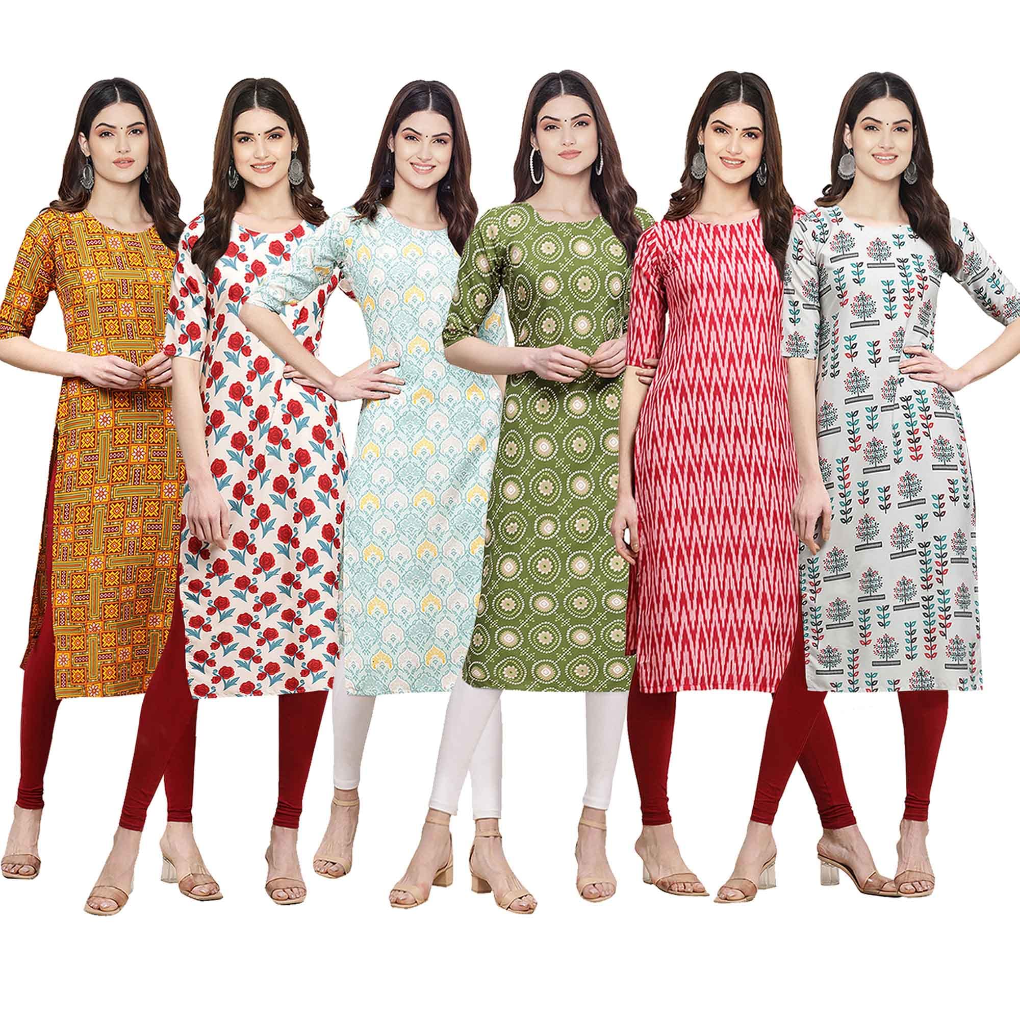 Pinkmint Womens Crepe Digital Print Straight Kurta [Pack of 6] (CKE-333-342-343-338-328-340-XL)