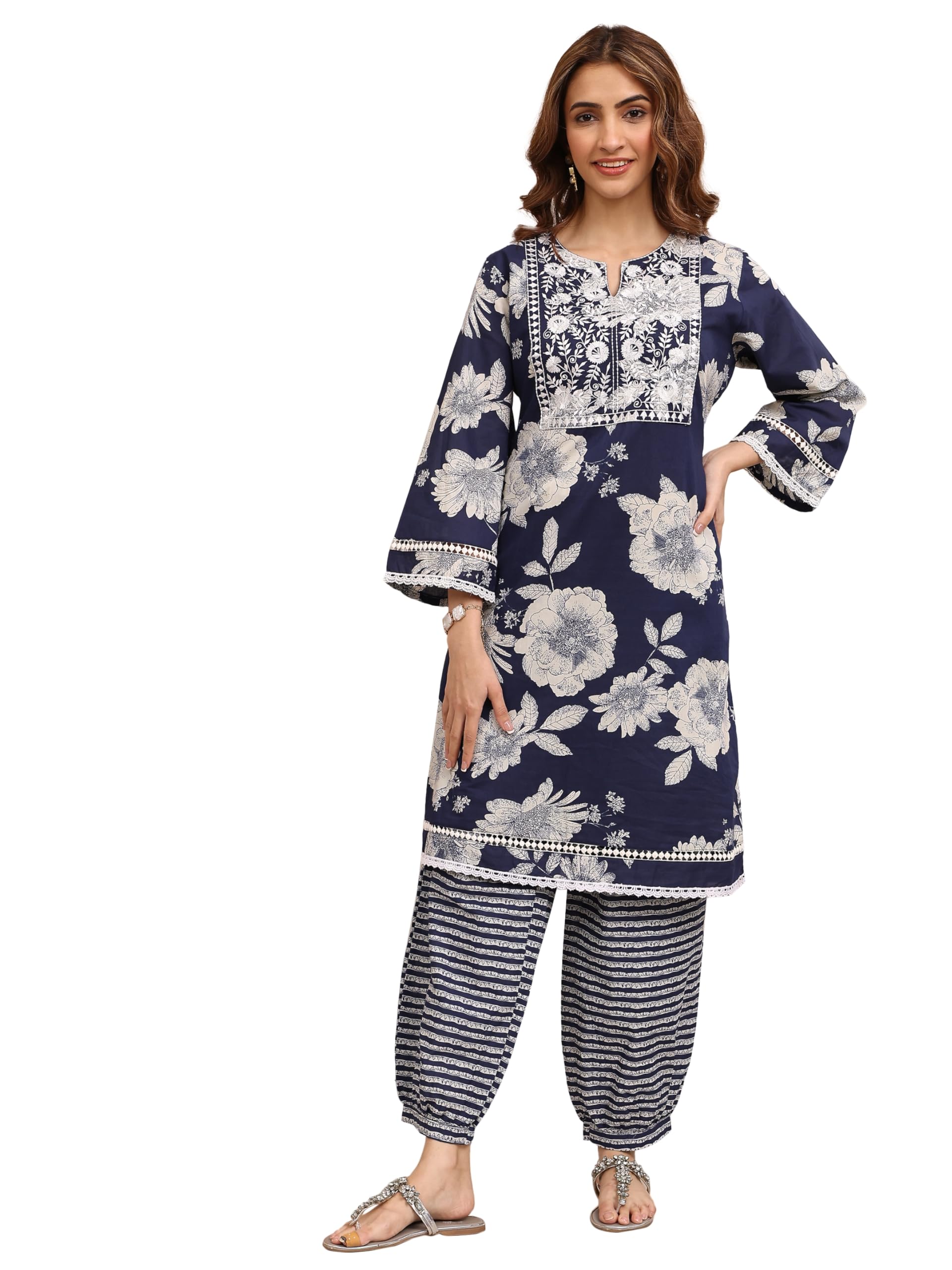 Libas Printed Cotton Straight Kurta With Salwar (401253XXL)