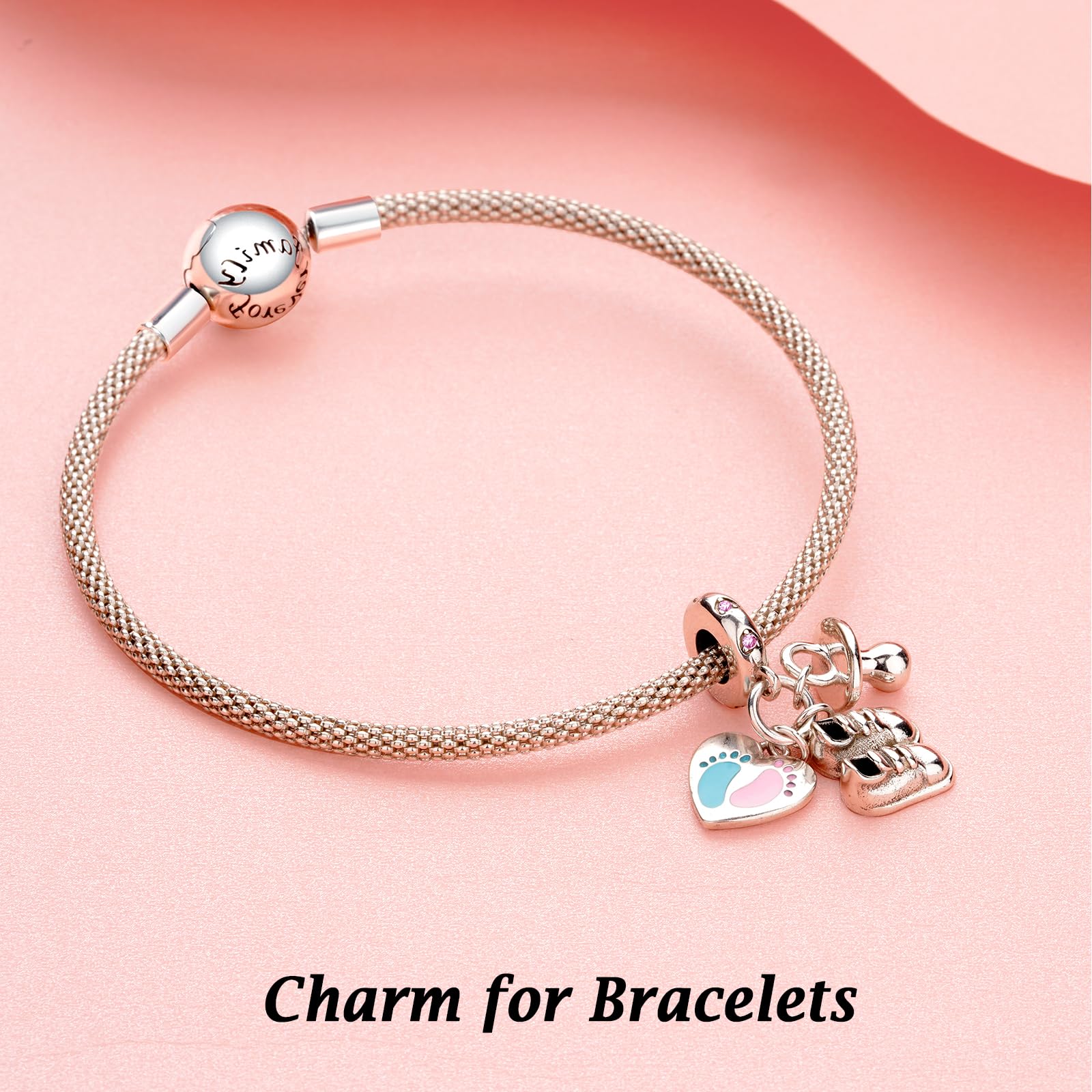 Annmors 925 Sterling Silver Charms fit Bracelets Necklaces Baby's Footprints Bottle Shoes Dangle Beads with 5A Cubic Zirconia Ch