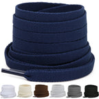 Puzeam Upgrade Tight Weave Flat Shoelaces 28 Colors 5/16 Wide Shoe Laces for Sneakers-Navy Blue-100
