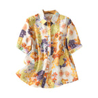 Gufrina Women Mustard Multicolor Floral Print Button-Down Shirt With Elbow Sleeves And Collar Neck In Soft Breathable Fabric Ide