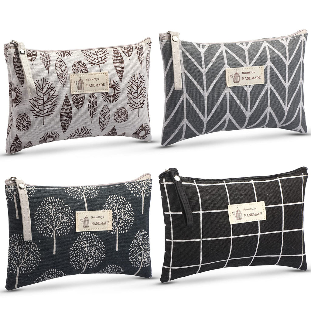 4 Pieces Canvas Cosmetic Bags Set Printed Makeup Bags with Zipper Multi-Functional Travel Pouch for Women Girls Vacation Travel 