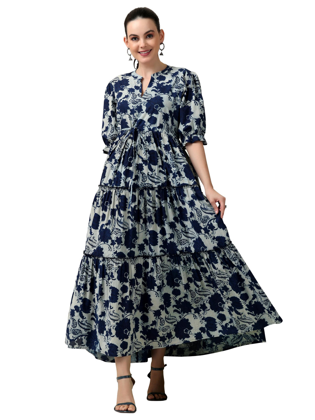 Libas Womens Printed Cotton Fit And Flare Dress For Women Indigo