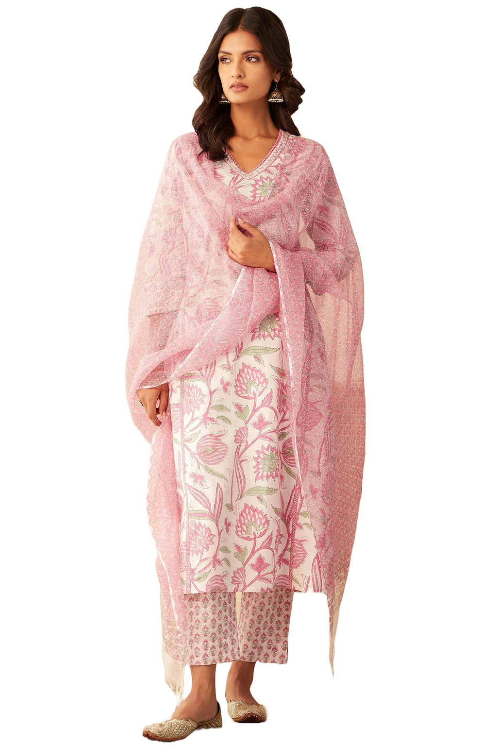 ANNI DESIGNER Womens Cotton Blend Straight Printed Kurta with Pant & Dupatta (Gojari Peach-NW_XXL_Peach_XX-Large)