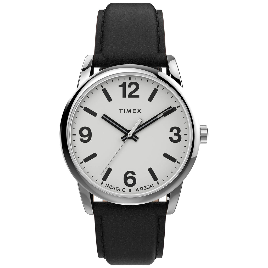 Timex Men's Easy Reader Bold 38mm Watch - Silver-Tone Case White Dial with Black Leather Strap