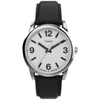 Timex Men's Easy Reader Bold 38mm Watch - Silver-Tone Case White Dial with Black Leather Strap