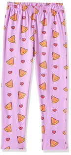 T2F Girls Cotton Printed Oversized Fit Crop Top and Pant Pajama Set Lavender
