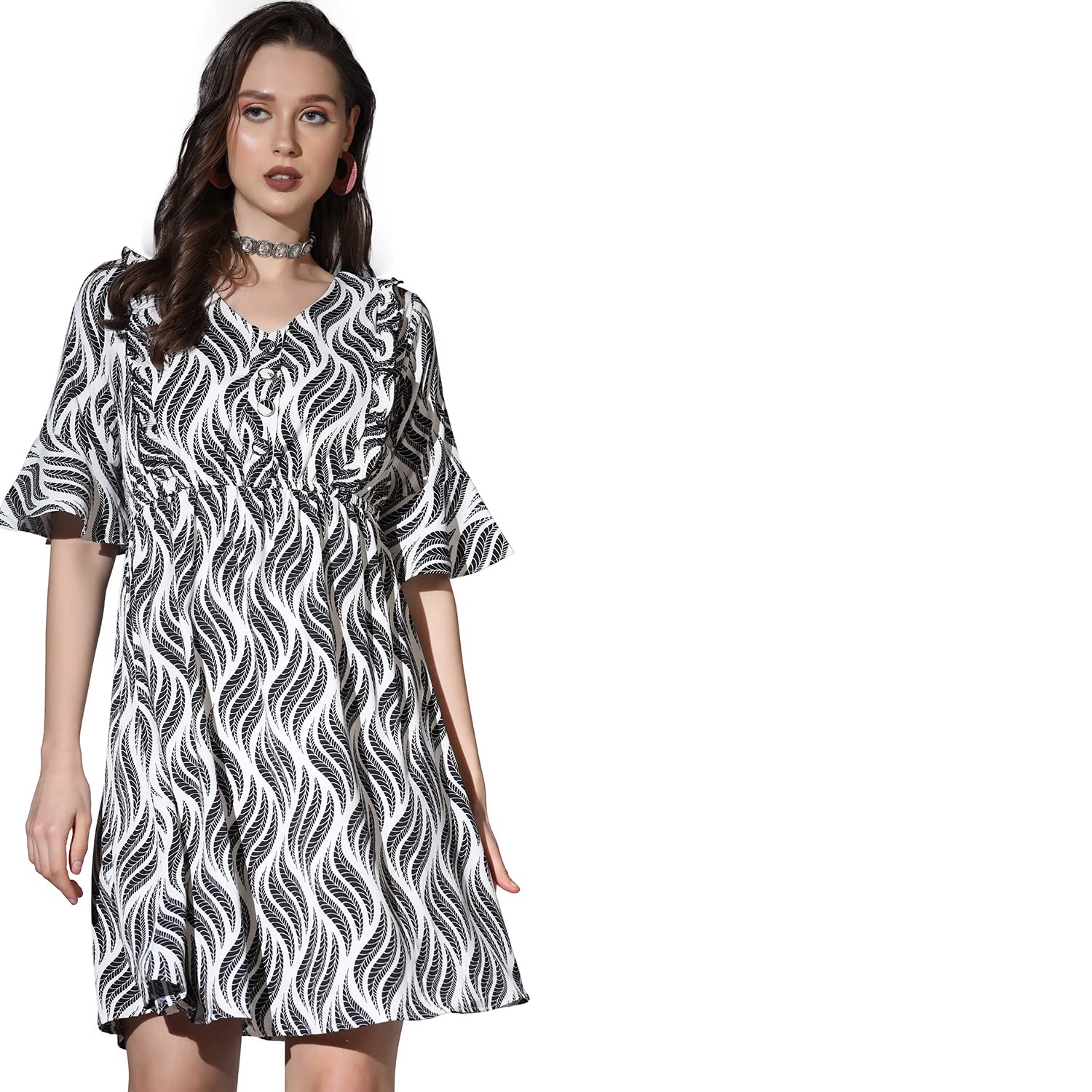 Greciilooks Western Dresses For Women| Crape Western Dress| Flared Dress For Girls| Half Sleeve Western Dress For Women| Dress P