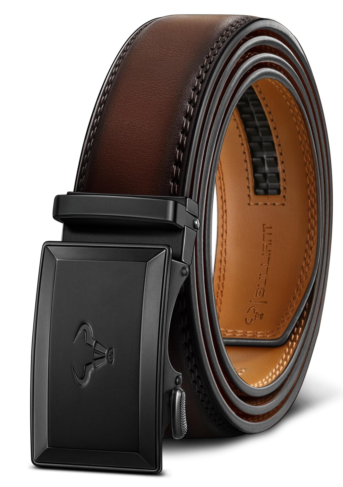Bulliant Ratchet Trimmable Leather Belt For Men Adjustable 1 3/8Gift Boxed, Deep Brown8599, 3238Waist Adjustable 32-38