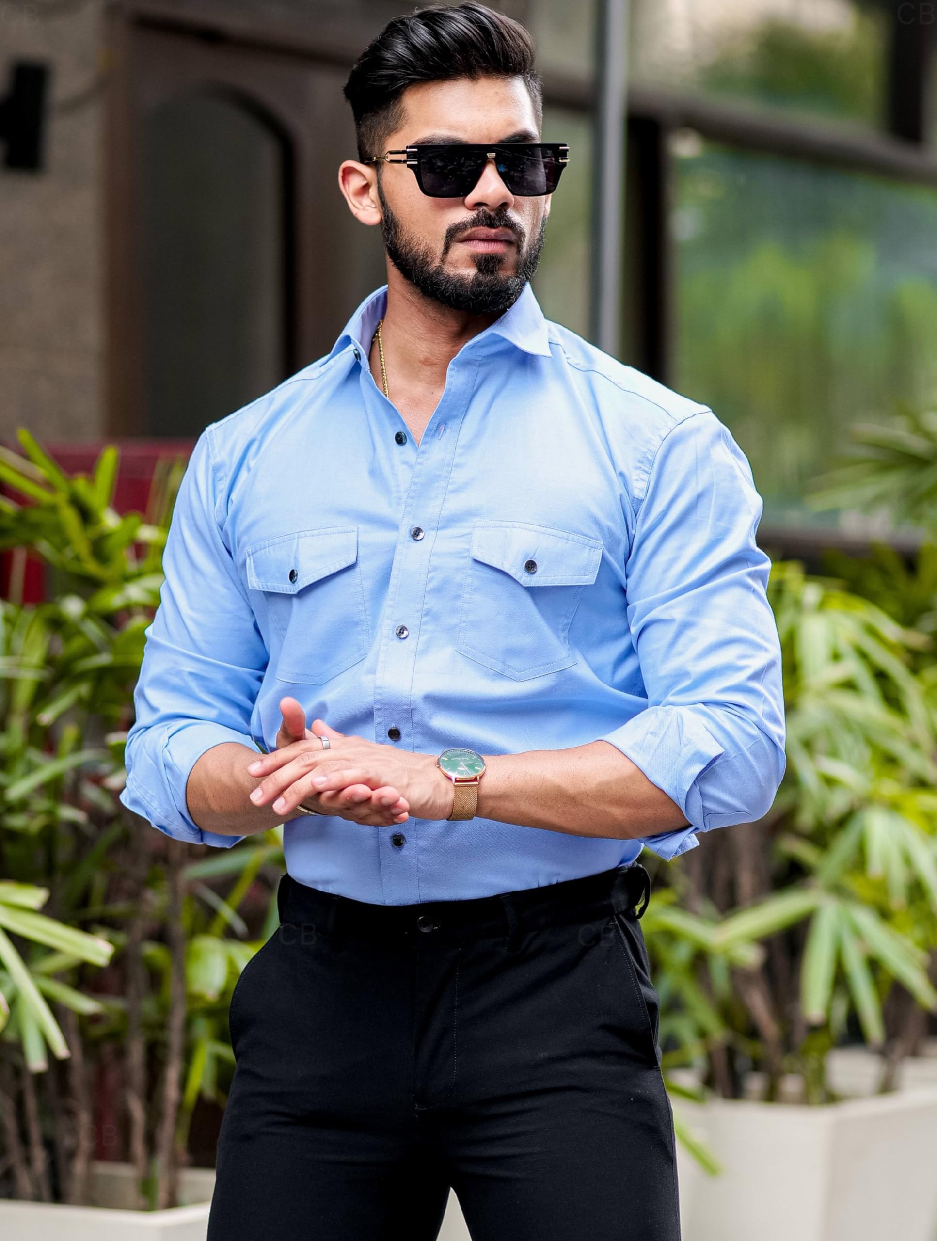 CB-COLEBROOK Mens Regular Fit Fancy Double Pocket Utility Casual Shirt for Men Full Sleeves Stylish Shirt - Cargo (Previously G