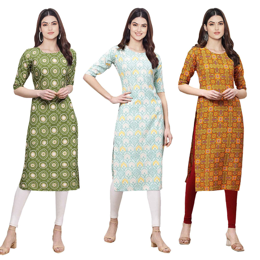 Pinkmint Women'S Crepe Digital Print Straight Kurta [Pack Of 3] (Ckb_338-343-333_Xl)