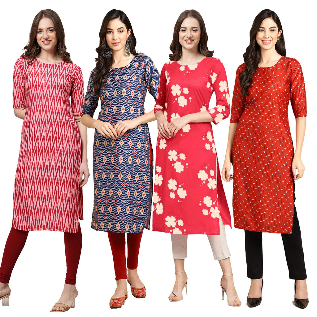 Pinkmint Womens Crepe Digital Print Straight Kurta (Pack of 4) [S-328-358-380-370-XL]