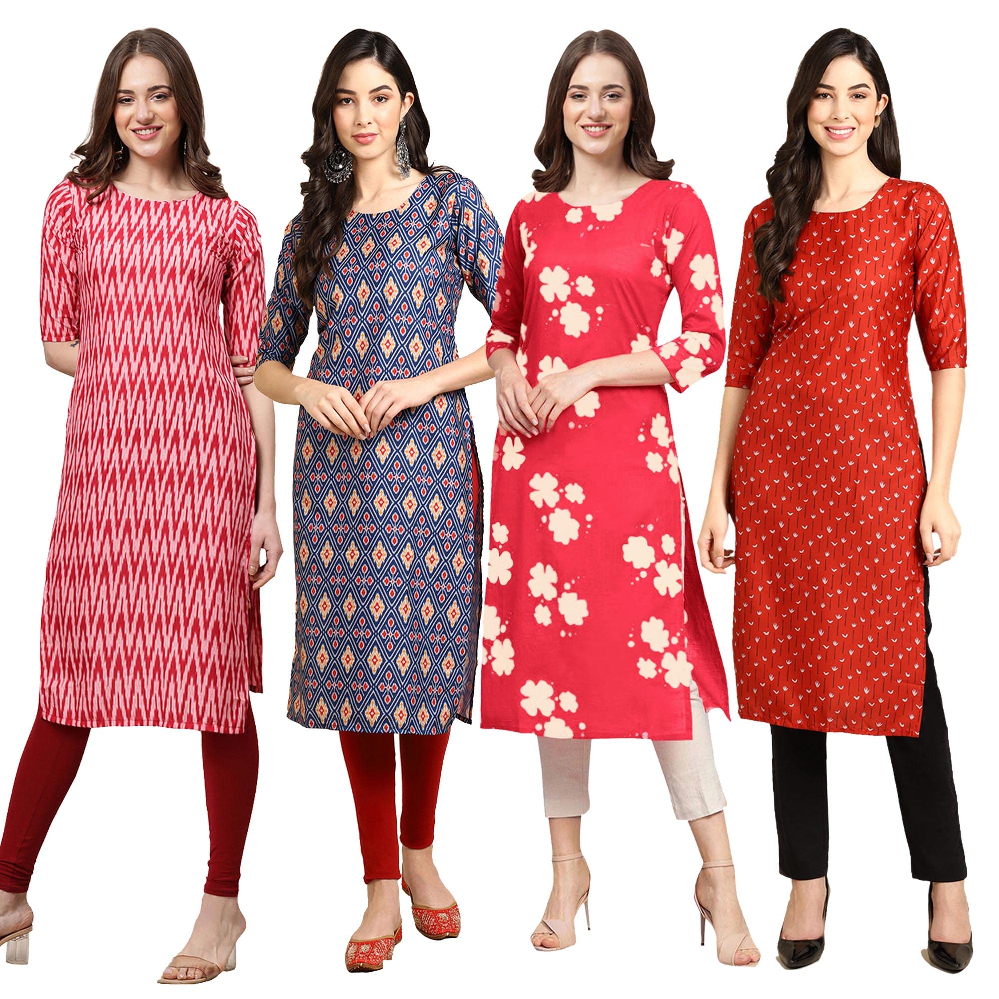 Pinkmint Womens Crepe Digital Print Straight Kurta (Pack of 4) [S-328-358-380-370-XL]