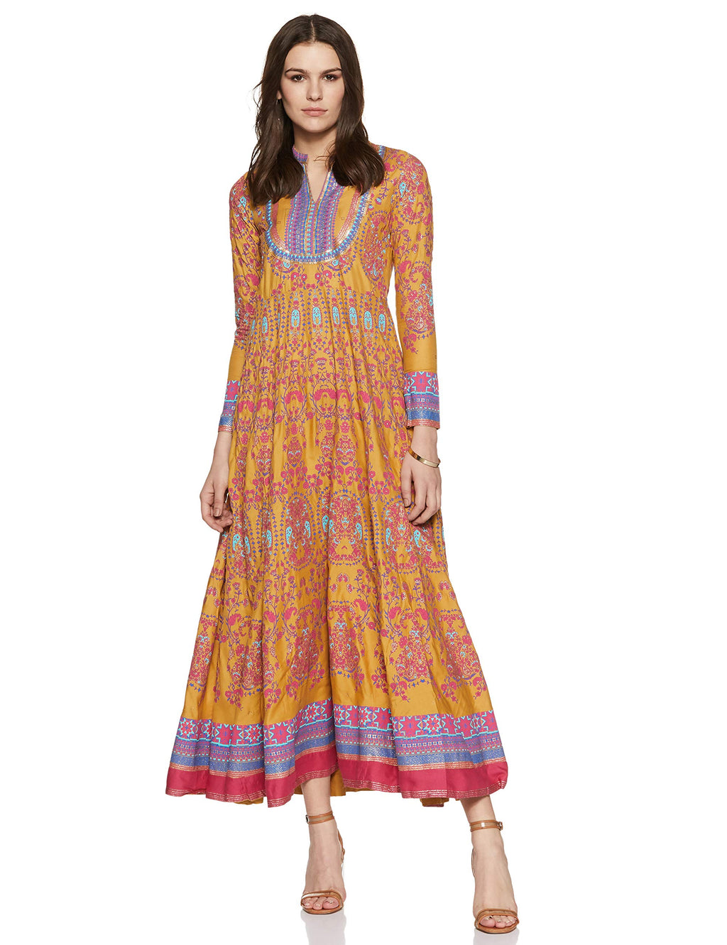 W For Woman Women'S Rayon Empire Knee-Long Dress (19Auw12496-112328_Yellow_Xs (6))