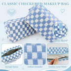 58 Pcs Checkered Makeup Bag Set Preppy Aesthetic Cosmetic Bag Travel Makeup Pouch Toiletry Bag 7 Heishi Surfer Bracelets with 50