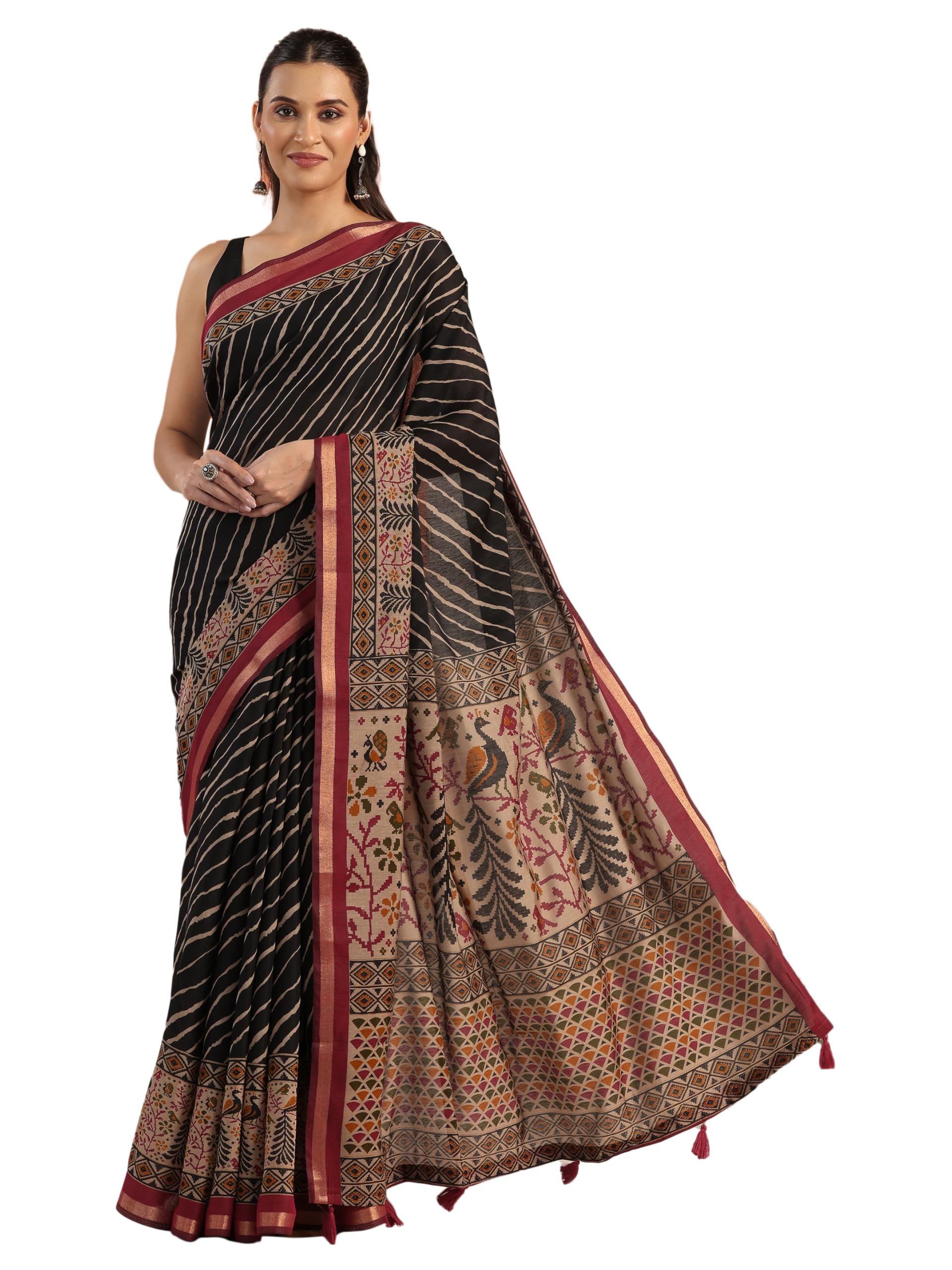 Libas Purple Printed Cotton Blend Saree for Women (16718PR)