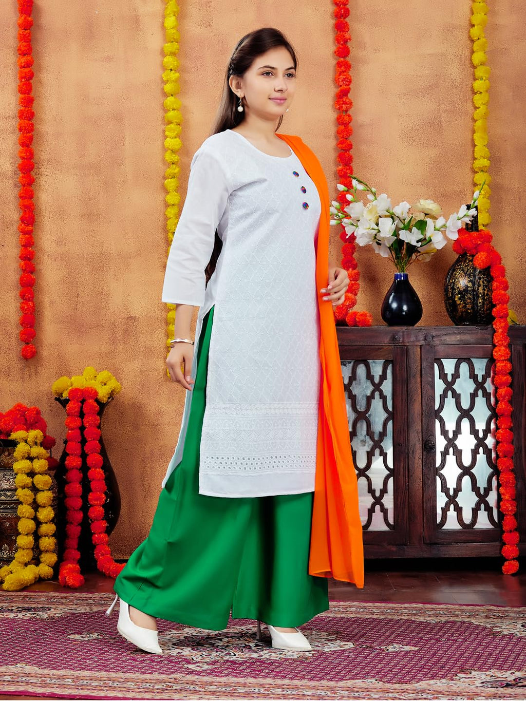 Aarika Girls Casual Wear White Colour Embroidery Cotton Kurti (7-15 Years)