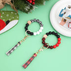 BAOSIWA Silicone Beaded Bracelet Keychain Black and White Plaid Wristlet Key Ring Bangle Chains Christmas Gifts for Women Girls