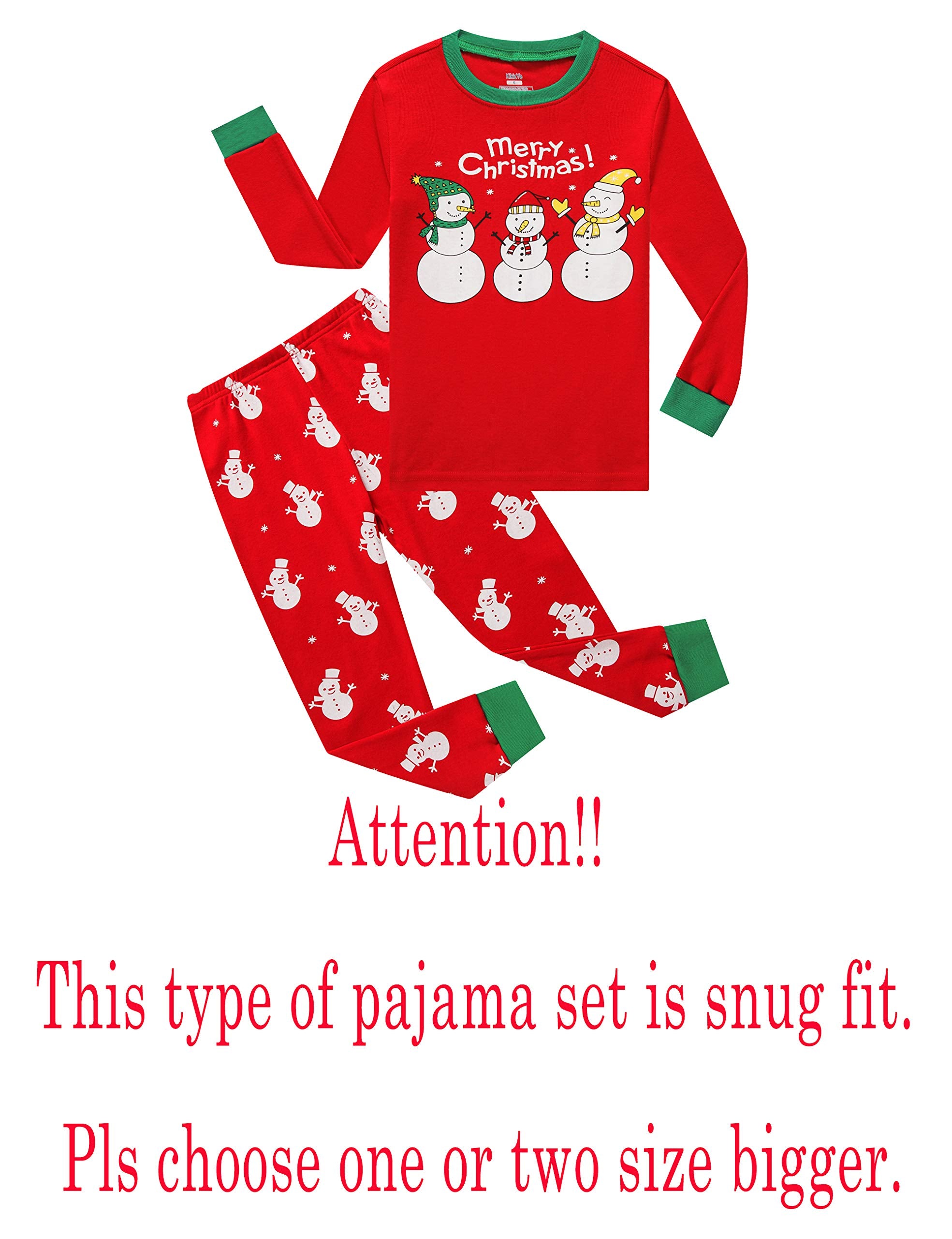 KikizYe Little Girls Boys Long Sleeve Christmas Pajamas Sets 100% Cotton Pyjamas Toddler Kids Pjs Size 5 Snowman