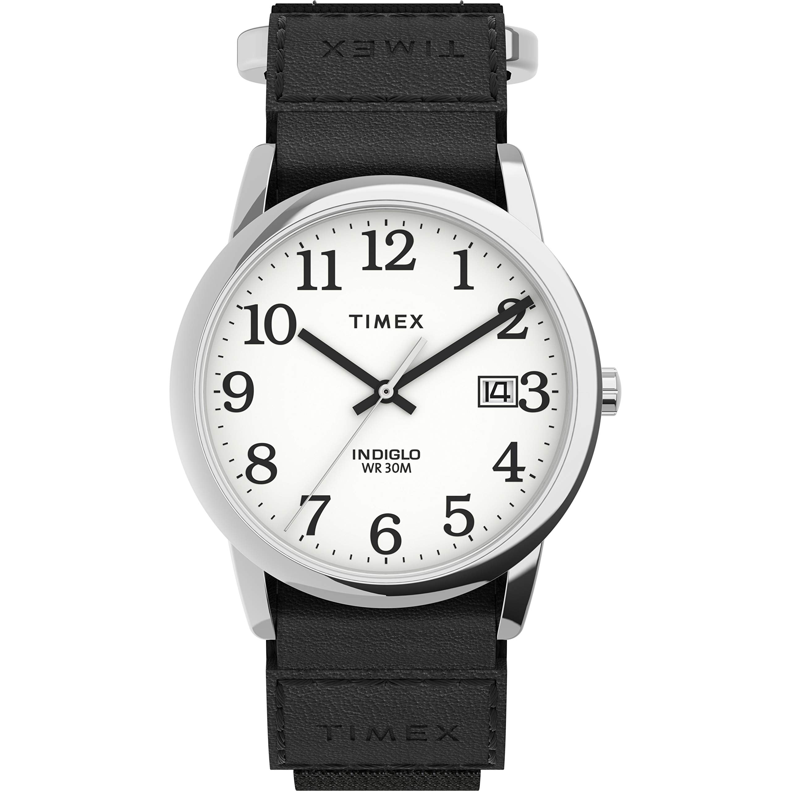 Timex Men's Easy Reader 35mm Watch - Silver-Tone Case White Dial with Black FastWrap Strap