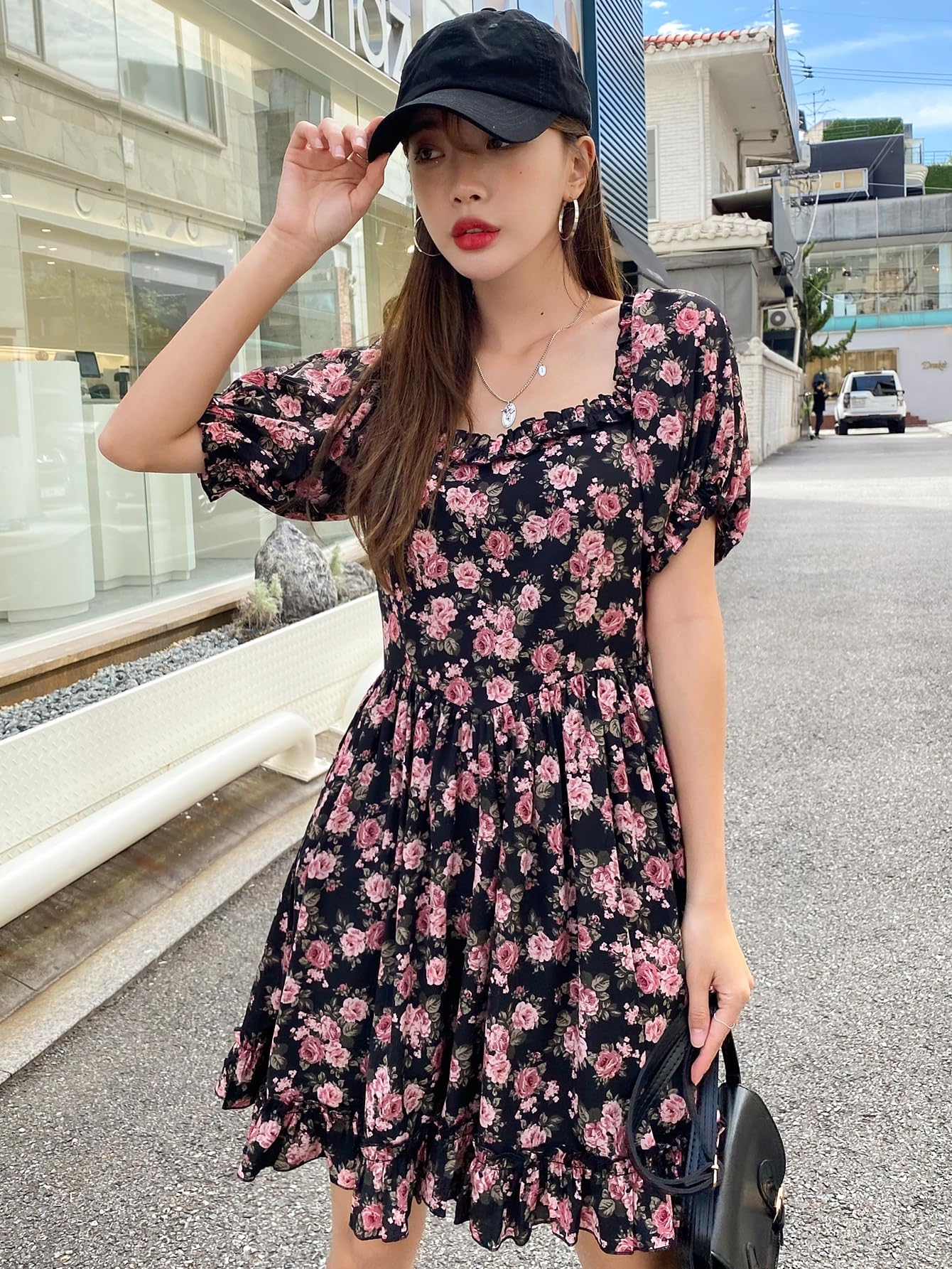 Kotty WomenS Fit And Flare Black, Pink, Grey Dress