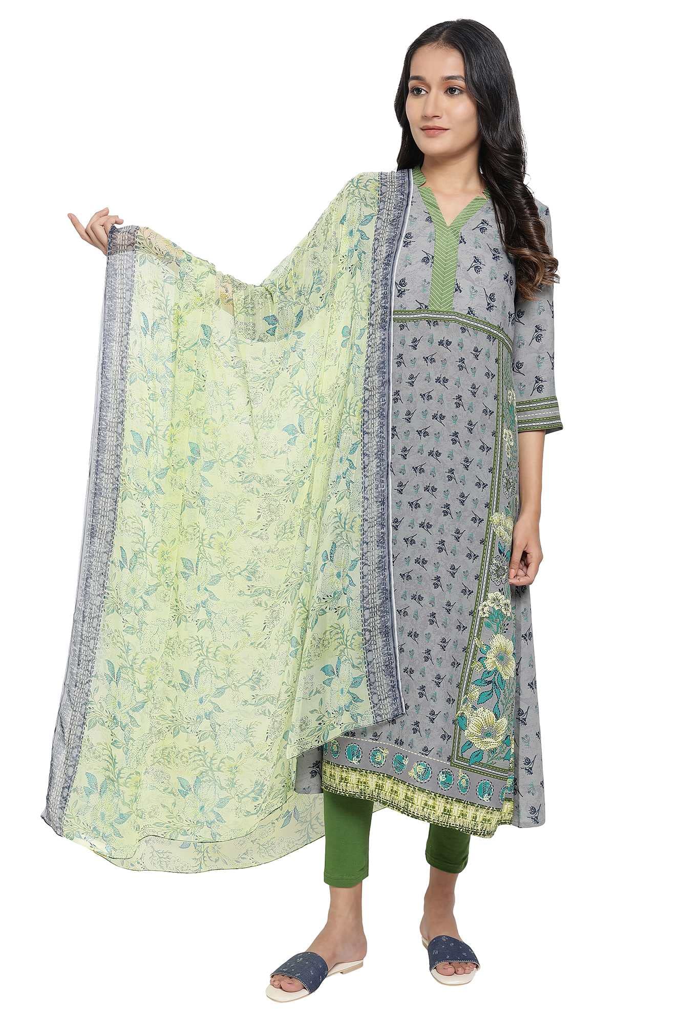 Aurelia Green Printed Chiffon Dupatta