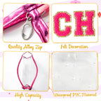 Y1tvei CHEER Clear Makeup Bag - Preppy Rose Red Cheer Chenille Patch Cosmetic Pouch Extra Large PVC Transparent Toiletry Carry B