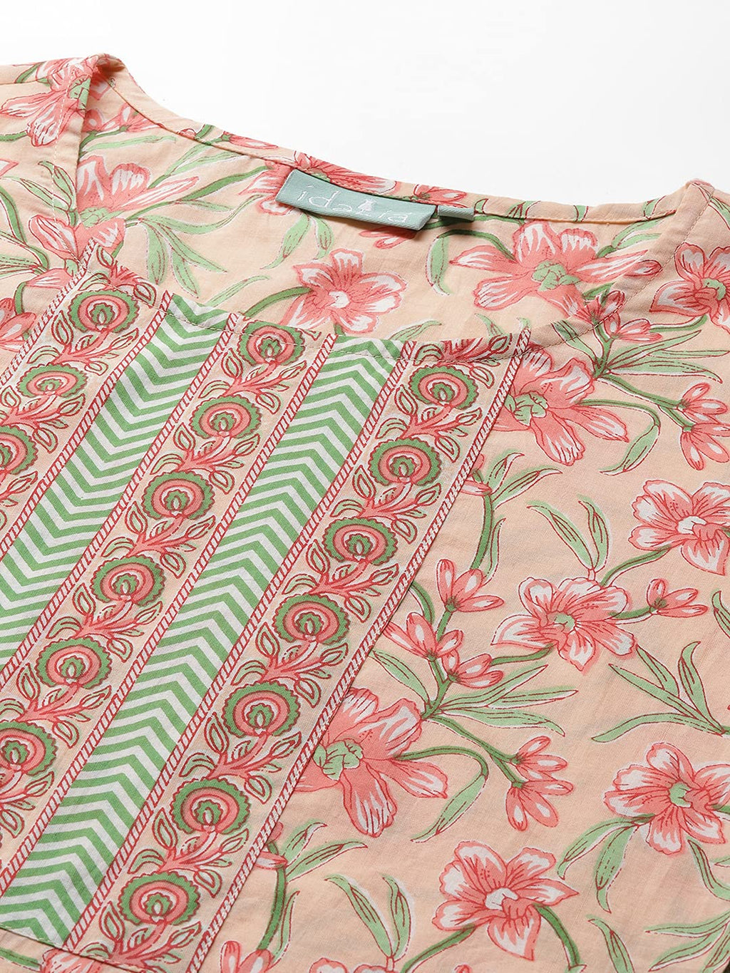 Idalia Cotton Kurta Set With Dupatta For Women - Printed Straight Kurta & Palazzo Pant, 3/4 Sleeve, Round Neck, Calf Length